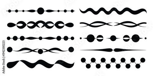 Meta, ball liquid borders collection, abstract spotted fluid dividers with smooth connected molecule curves