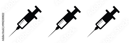 Collection of Syringe Injection Silhouette Icon Vector Set, professional vector pack showing syringe icons, vaccination symbols, and medical injection graphics, scalable illustrations 