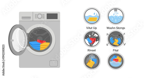 Washing Machine with Clothes and Cycle Icons