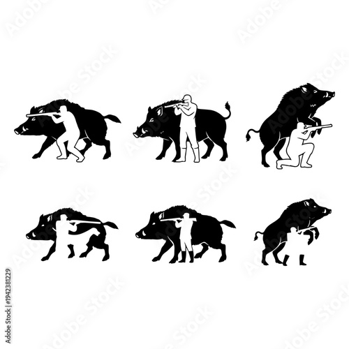 Pigs Beware: Hunter with Dog and Wild Boar Hunting Silhouette Pack