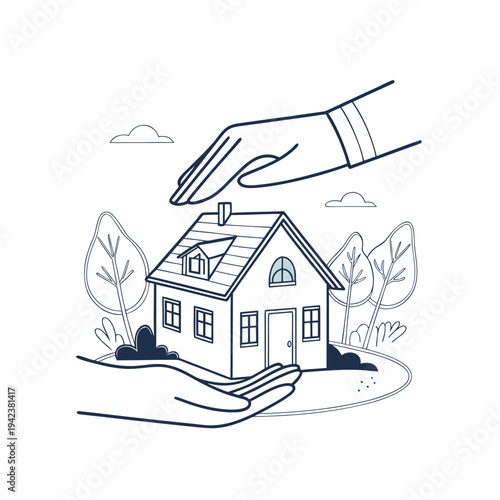 a stylized illustration representing home insurance or property protection. 