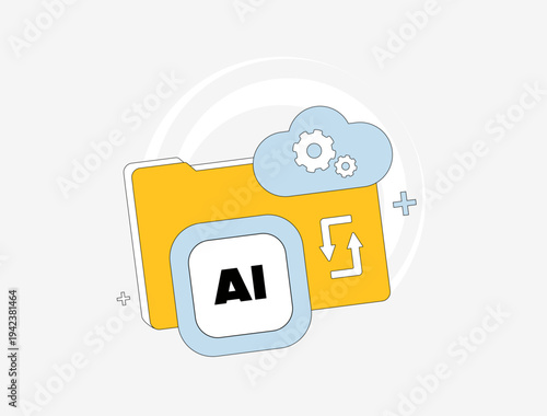 Cloud-based AI training, federated learning process, big data pretraining fine-tuning. Distributed training foundation models - large language models. Data augmentation ai workflow vector illustration