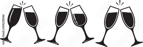 Clinking wine glasses in celebration toast gesture icon set