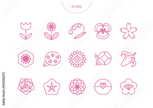 色々な種類の花　アイコン ピクトグラム　ベクター イラスト　セット