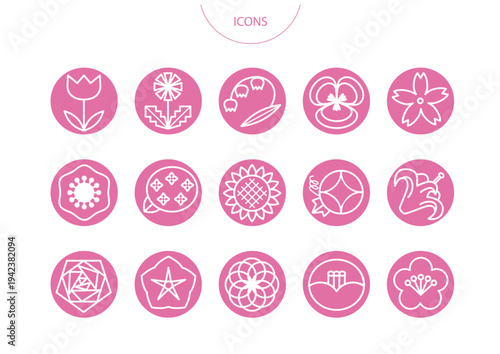 色々な種類の花　アイコン ピクトグラム　ベクター イラスト　セット