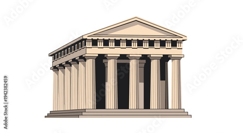 Ancient Greek Temple Facade Illustration, Classical Architecture, Doric Columns