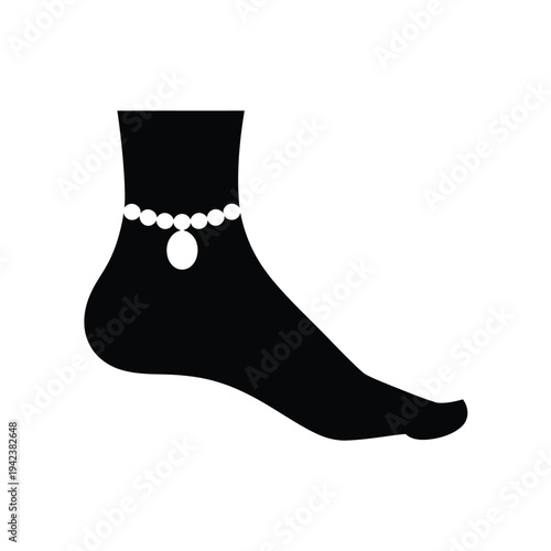Simple black silhouette of a human foot wearing an anklet
