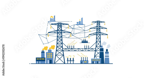 Industrial Power Grid Network with Factories and Transmission Towers