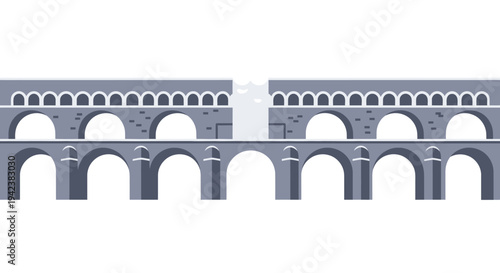 Ancient Roman Aqueduct Bridge, Stone Arches, Historical Architecture