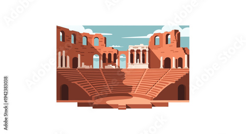 Ancient Roman Amphitheater Ruins Illustration - Historical Architecture