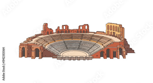 Ancient Roman Amphitheater Illustration - Historical Landmark