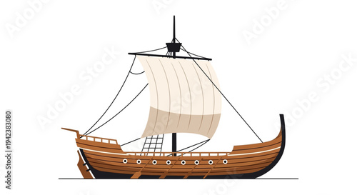 Ancient Wooden Sailing Ship Illustration - Vintage Maritime Transport