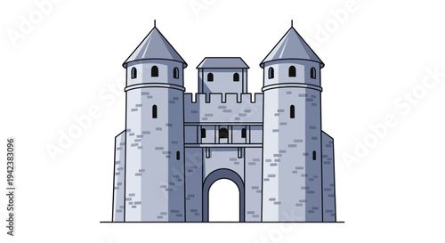 Medieval Castle Gatehouse with Towers and Battlements