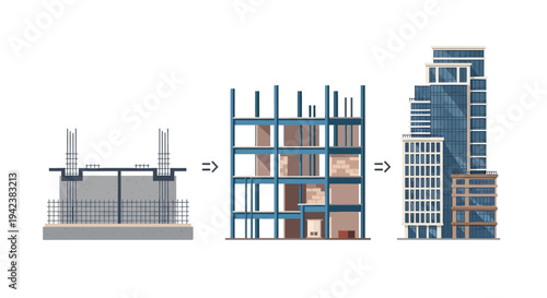 Building Construction Stages: Foundation, Frame, and Modern Skyscraper