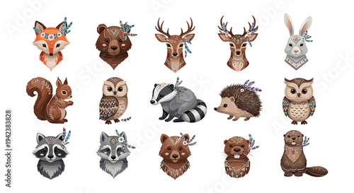 Collection of various forest animal faces.