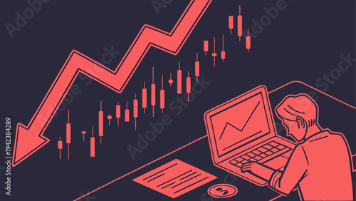 Graphic depicting economic decline, financial instability, market volatility, investment loss, and uncertain financial conditions.