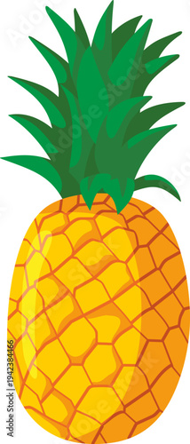 Yellow Pineapple Fruit With Green Leaves Flat Vector Illustration. graphic of a tropical fruit on an isolated white background