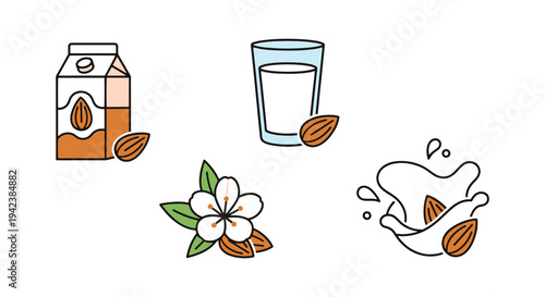 Almond Milk Line art vector modern pastel abstract color