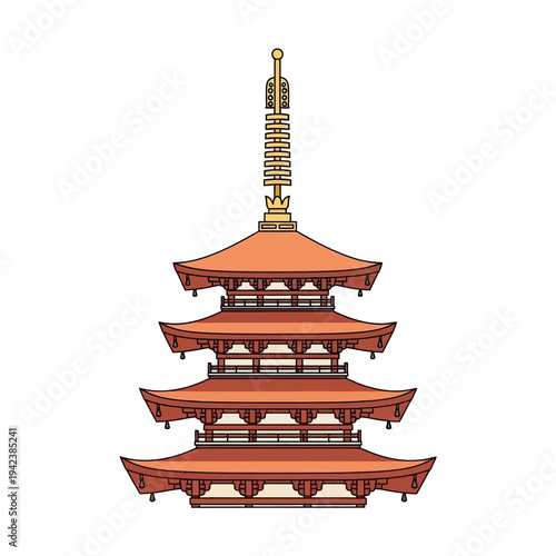 Traditional Japanese Pagoda Architecture, Five-Story Temple Building, Cultural Landmark