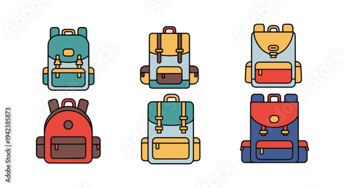 Backpack Line art vector set minimal bold abstract color
