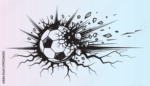 Exploding soccer ball with dynamic impact and shattered pieces
