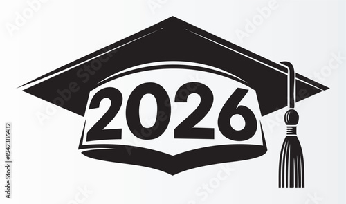 Graduation cap with year 2026 design isolated illustration