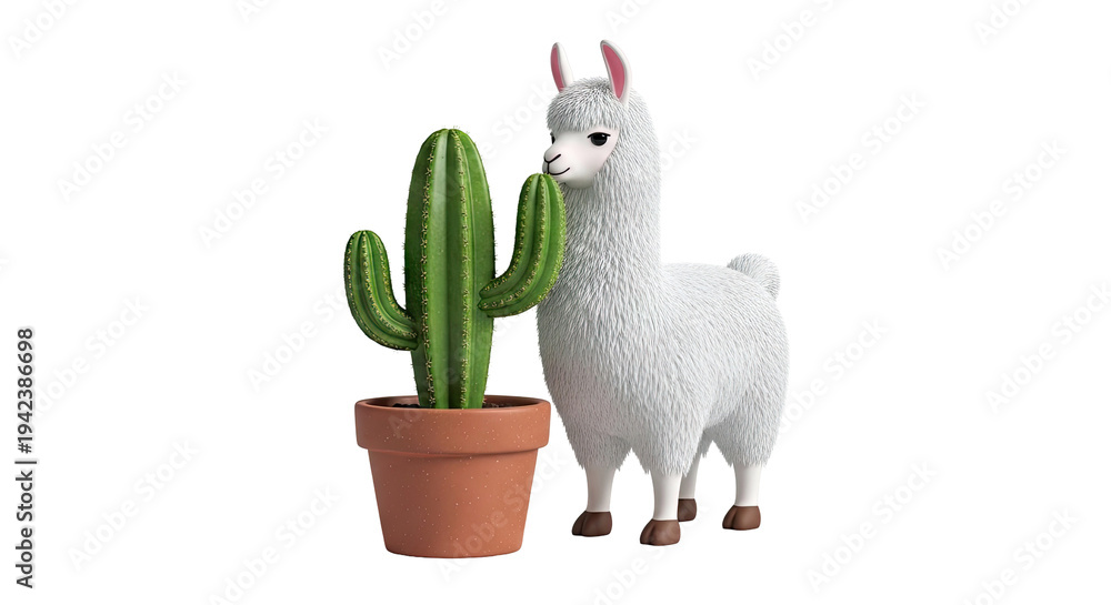Fototapeta premium Cute Llama and Cactus Illustration
