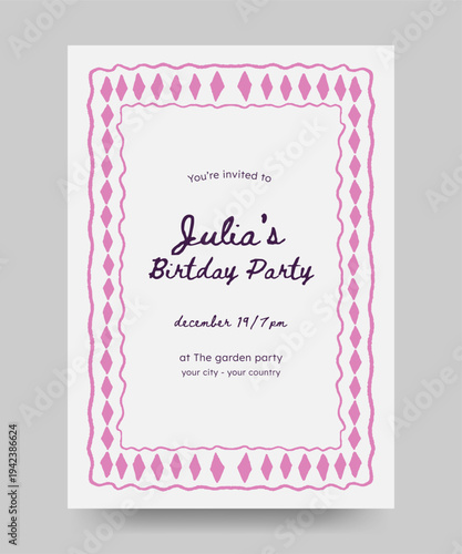 Fotografia Birthday invitation with hand drawn frame ink bleed style pastel color