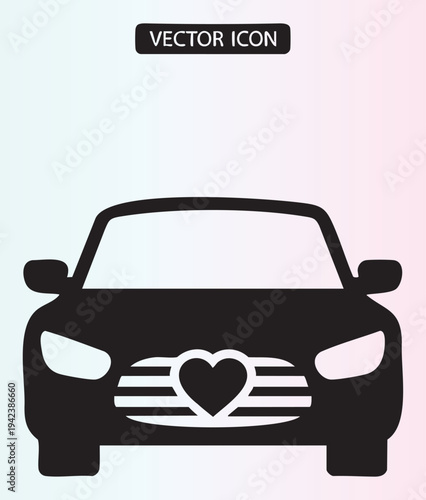 Modern car front view with heart shaped grille vector icon