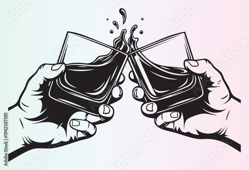 Two hands clinking glasses in a celebratory toast illustration