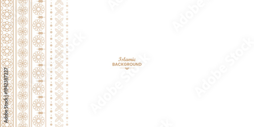 Elegant Islamic Mandala Ornament Border Background in Gold and Beige for Ramadan Eid Mubarak Arabic Muslim Greeting Banner Design