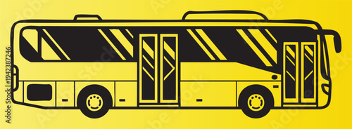 Yellow and black stylized bus illustration isolated on transparent background
