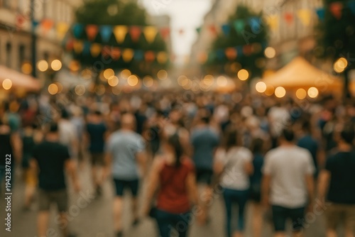 Wallpaper Mural Street festival crowd with bokeh lights and colorful flags, urban celebration atmosphere, event. Torontodigital.ca
