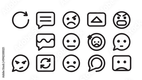 Set of 15 negative emoticon icons vector