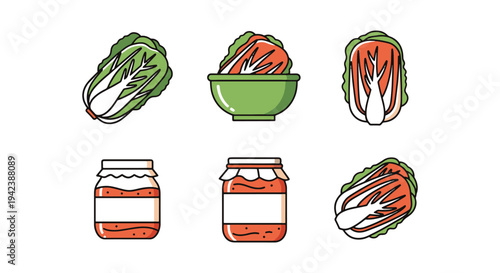Baechu Kimchi Line art vector soft pastel abstract illustration