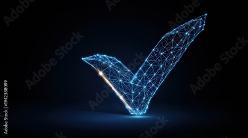 A digital checkmark illuminated against a stark, black background, conveying ideas of validation, confirmation and the digital world. ..Created with Generative AI, not depicting real subjects.