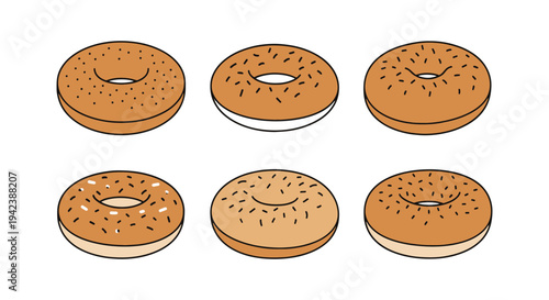 Bagel Line art vector set geometric abstract color