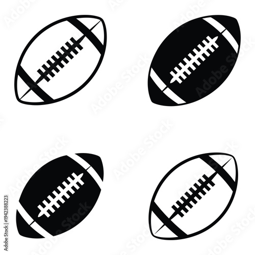 American football ball vector icon isolated, classic oval rugby style sport ball symbol in simple flat design, equipment graphic for sport apps