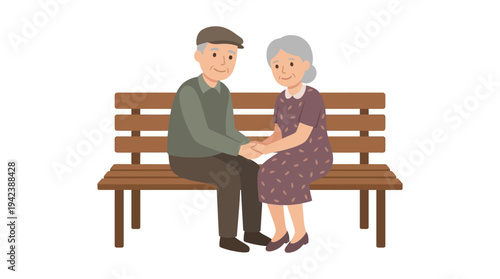 Elderly couple holding hands bench