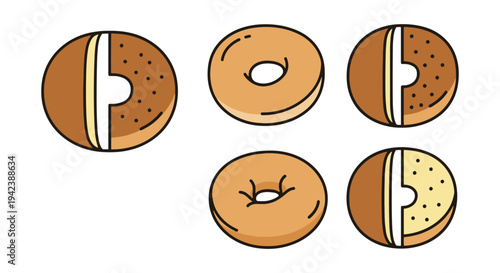 Bagel Line art vector set modern smooth abstract illustration
