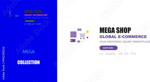 Futuristic digital interface combining smart automation, global e-commerce, and advanced industrial technology solutions for modern business.