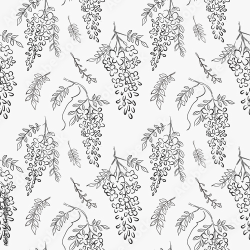 Hand drawn botanical greenery flower seamless pattern quirky imperfect rough scribble sketch for fabric, wallpaper, wrapping paper