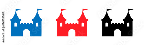 three colorful castle vector icons