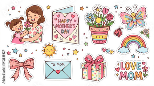 Cute Mother’s Day Illustrations with Flowers, Gifts, and Joyful Moments