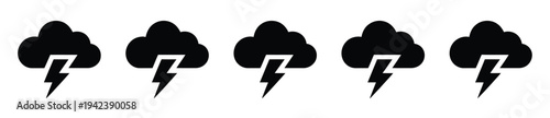 Lightning Storm on the White Background, professional vector pack showing thunderstorm, lightning strike, and stormy cloud symbols, scalable graphics ideal for weather apps, 
