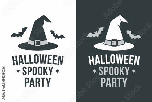 This striking dual-image design showcases a classic witch's hat and playful bats, perfect for conveying a fun and spooky atmosphere for Halloween parties and celebrations.