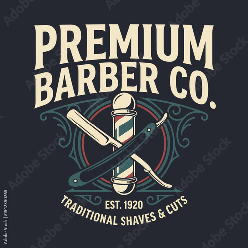 This vintage barber logo features a sleek design with classic grooming tools, representing tradition and premium barber services since 1920 for nostalgic customers seeking quality.