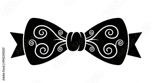 A black bow tie with white designs on it