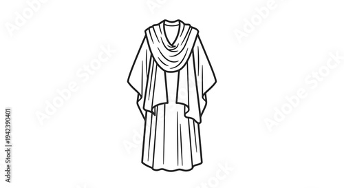 A simple line drawing of a white robe with draped fabric