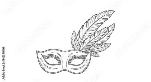 A masquerade mask with feathers on a white background